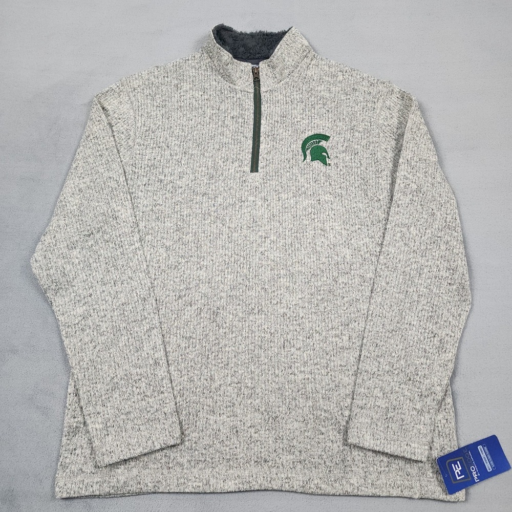 Michigan State Spartans Pro Edge Mens L Gray Fleece Lined 1/4 Zip Pullover NWT